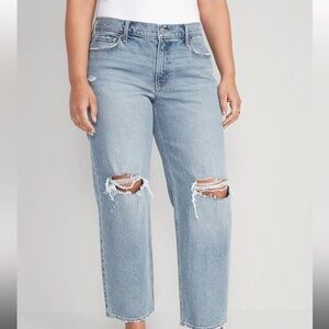 Old Navy Mid-Rise Boyfriend Loose Distressed Jeans Light Wash